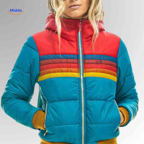 Colorwave Jacke in Türkis, Retro Damen-Winterjacke mit Reißverschluss