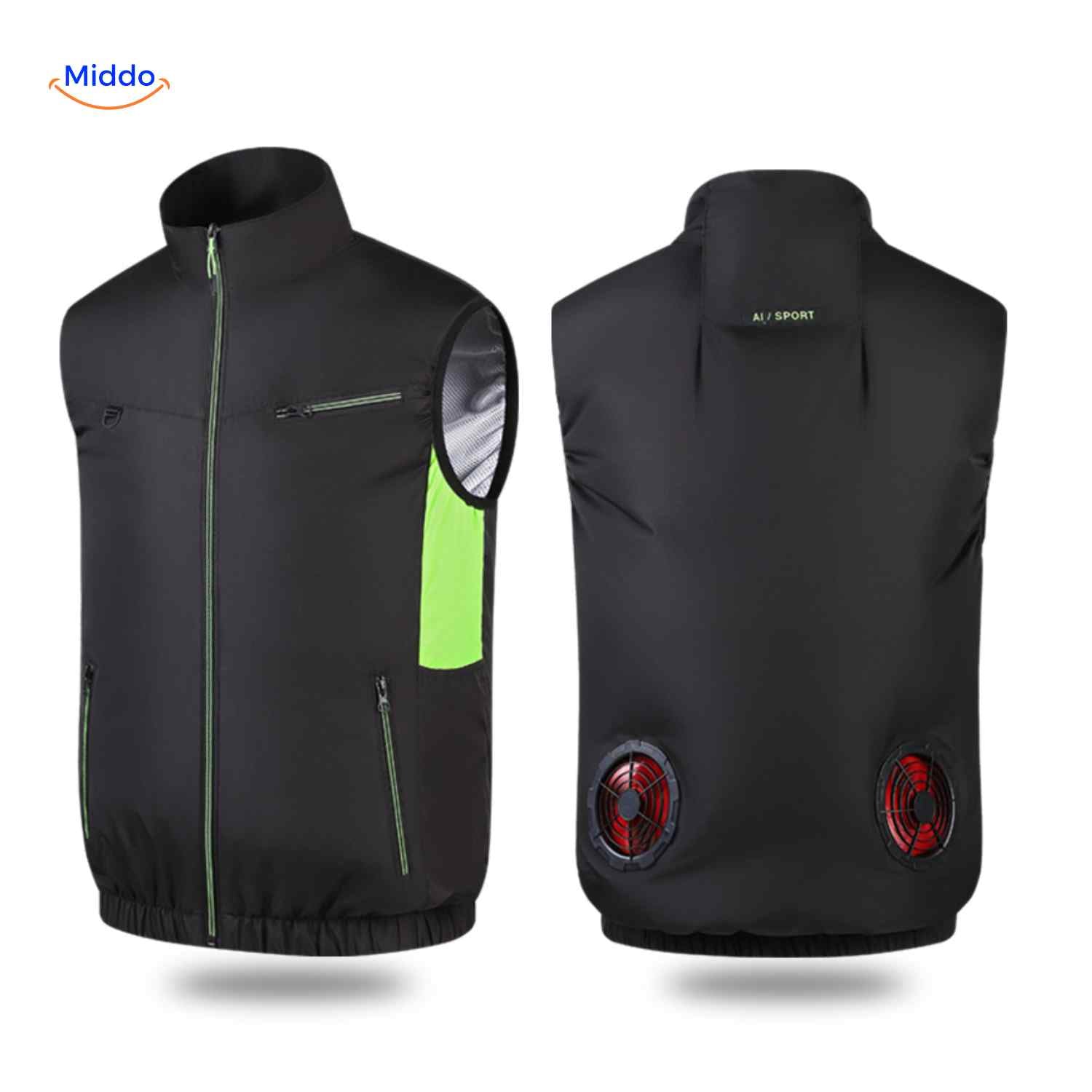 cooltop Arbeitsweste schwarz mit doppelten Ventilatoren und Sportdesign www.middo.nl