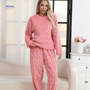 CosyLuxe Pyjama Set Rosa, weiches Fleece, bequem und warm