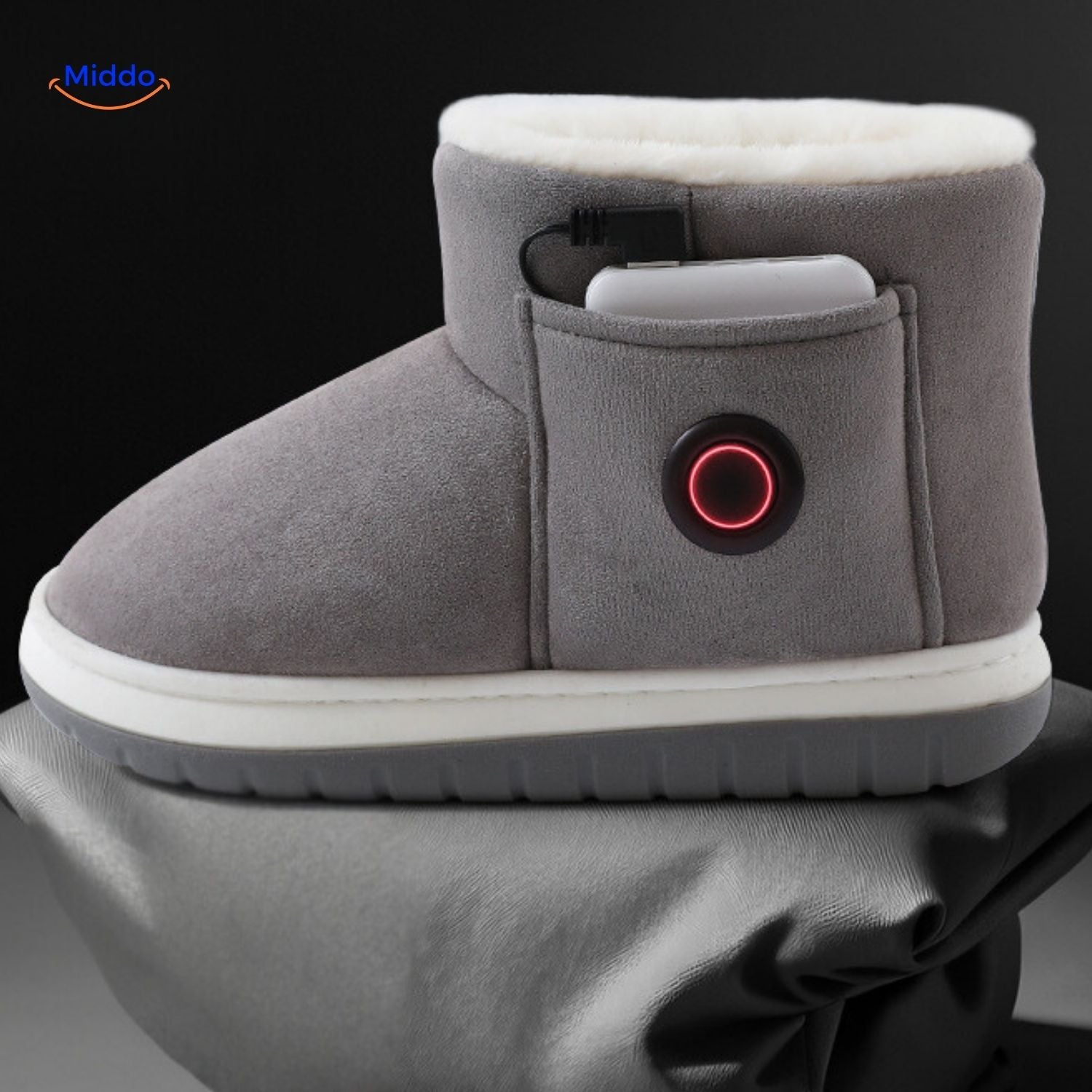 cozyflex graue beheizte Schuhe mit rotem LED www.middo.de