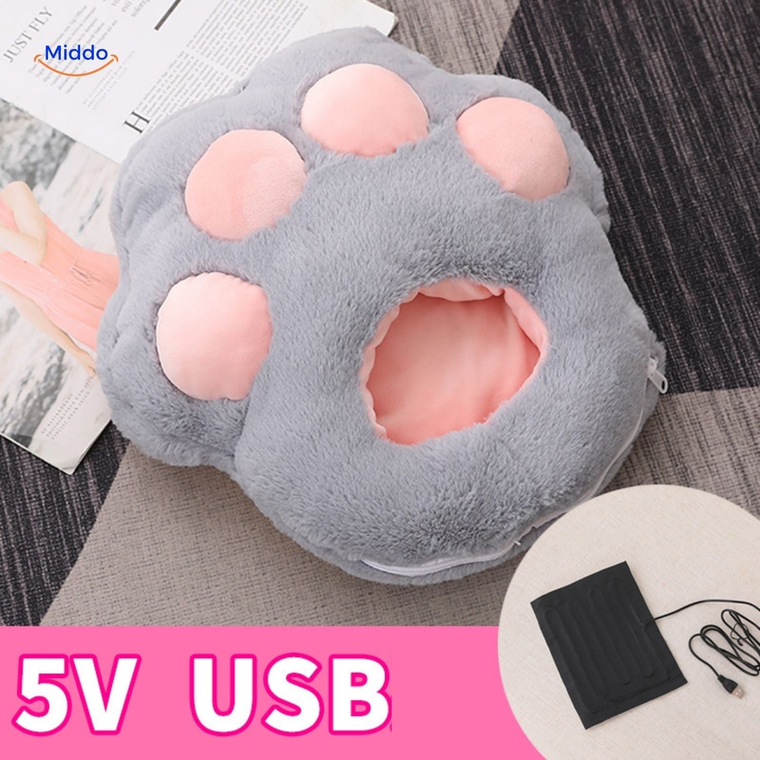 cozypaws Fußwärmer in Grau mit rosa Pfoten