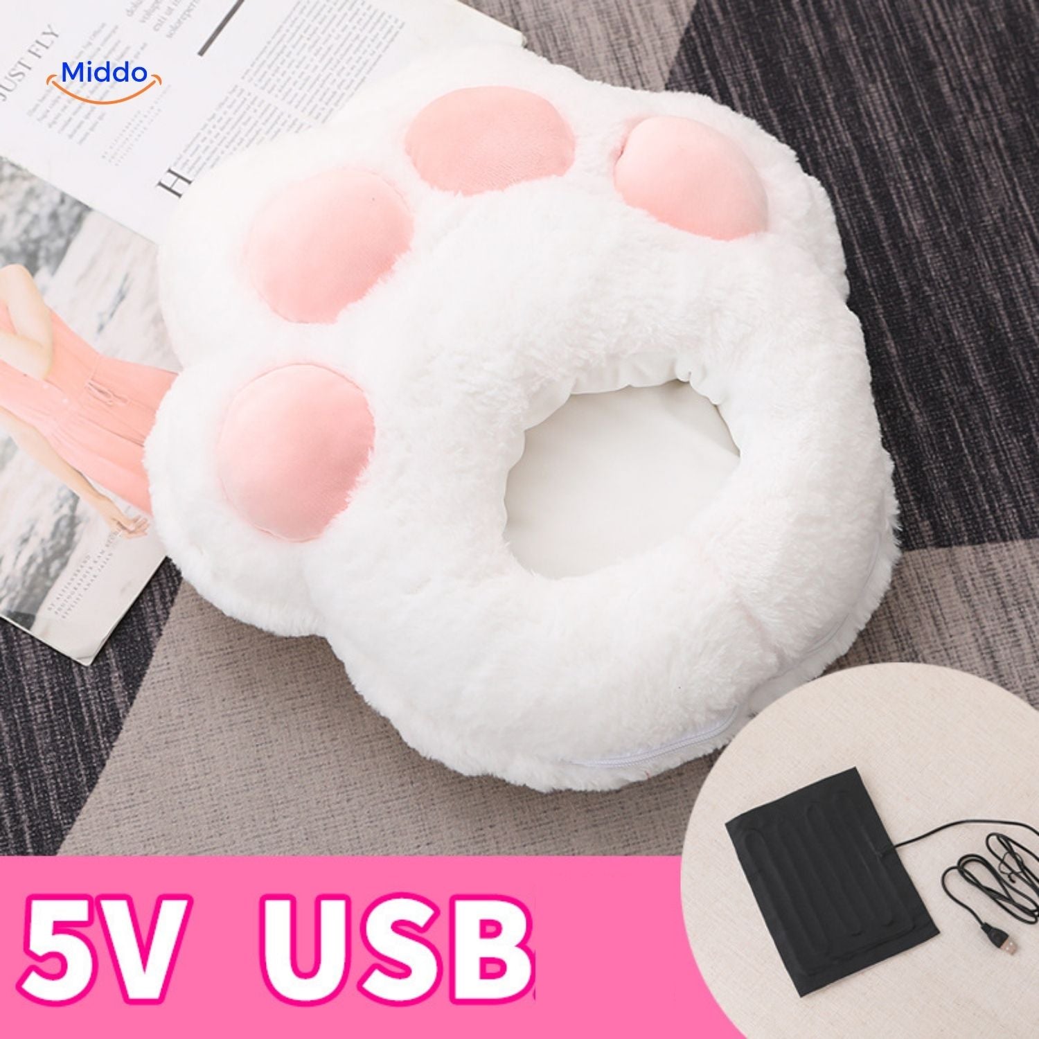 cozypaws Fußwärmer in Weiß mit rosa Pfoten
