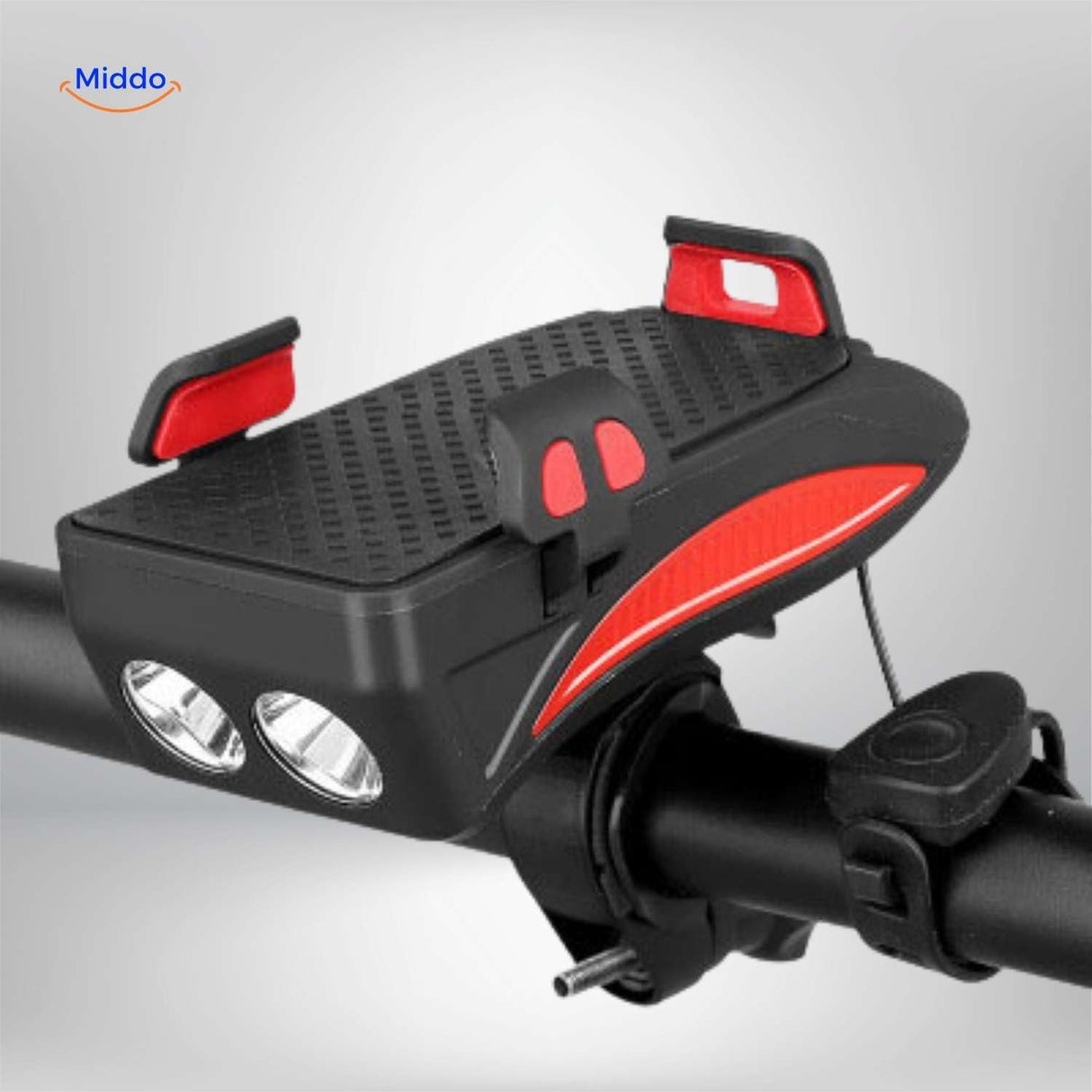 Cyclomax Fahrradzubehör: smartphone Halterung, Powerbank, Licht und Hupe in Schwarz - www.middo.de