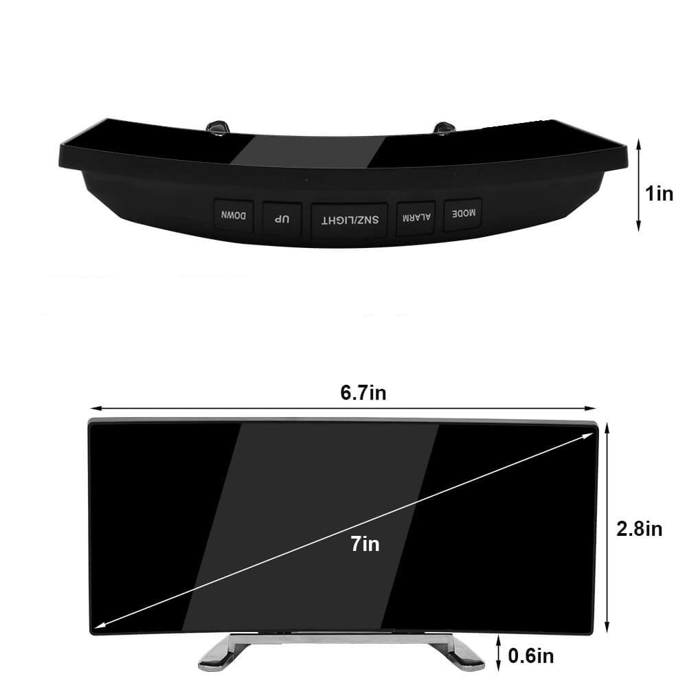 Abmessungen des digitalen Weckers mit LED-Display.