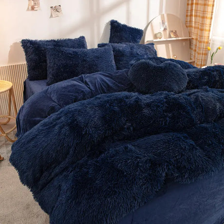 Teddy Fluffy Fleece-Bettwäsche in Dunkelblau