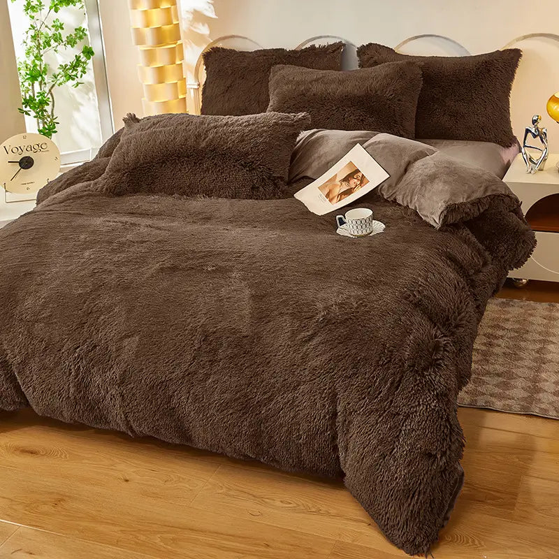 Teddy Fluffy Fleece-Bettwäsche in Dunkelbraun