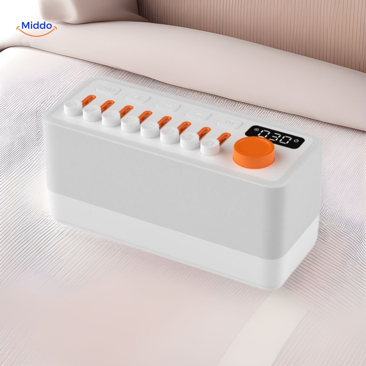 dreamglow Lautsprecher drahtloser Schlafraumlautsprecher mit LED Licht und Schlafuhr www.middo.nl