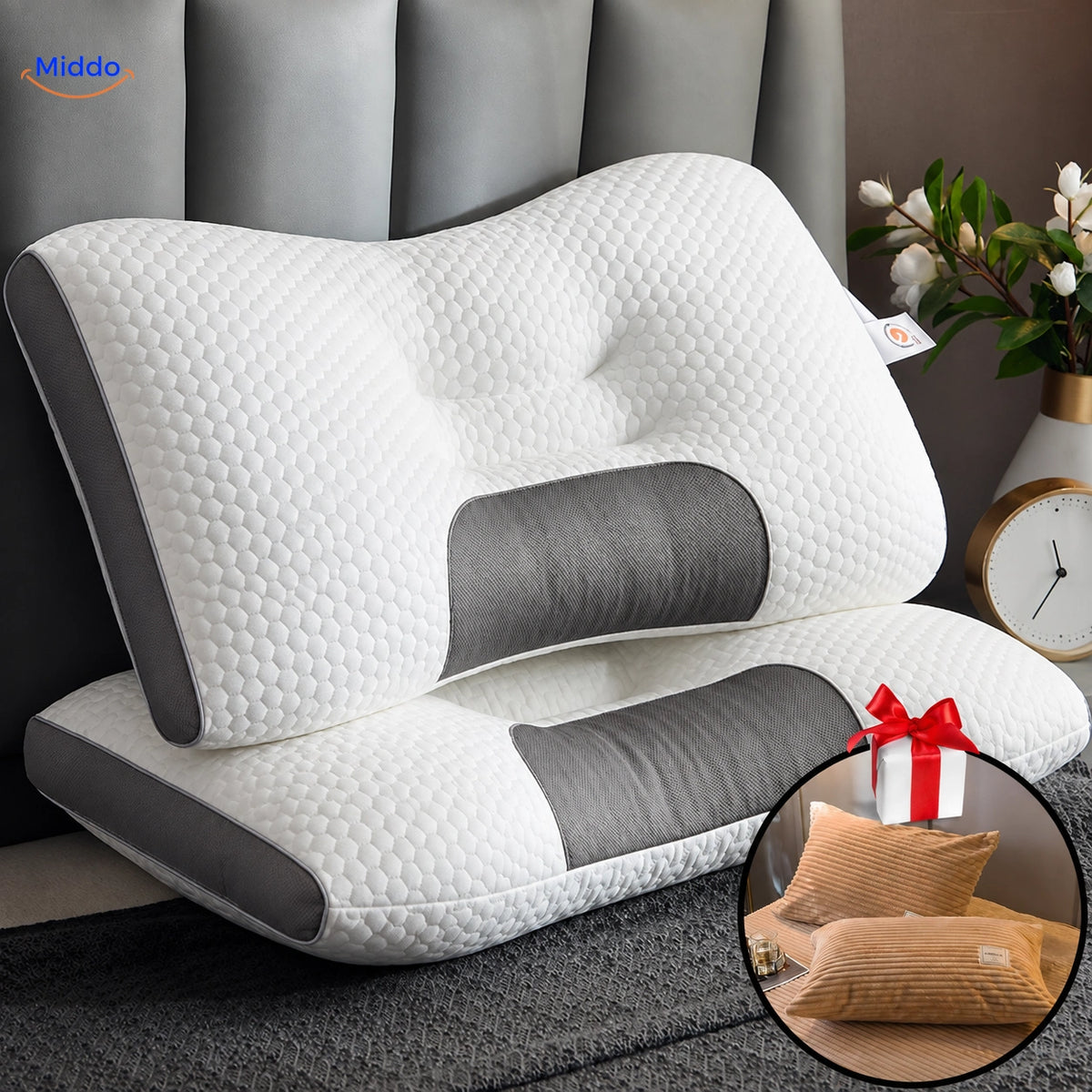 DreamGuard Pro Wabenkissen mit 2 kostenlosen Kissenbezügen – Beige