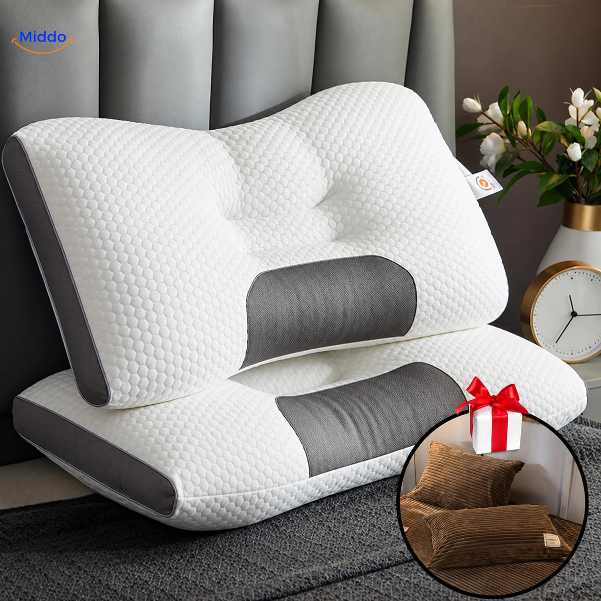 DreamGuard Pro Wabenkissen mit 2 kostenlosen Kissenbezügen – Braun