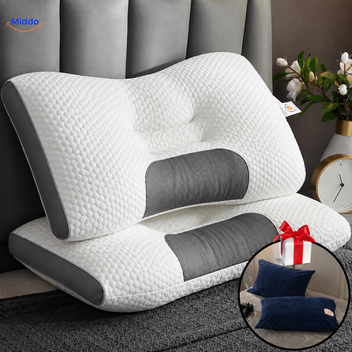 DreamGuard Pro Wabenkissen mit 2 kostenlosen Kissenbezügen – Dunkelblau