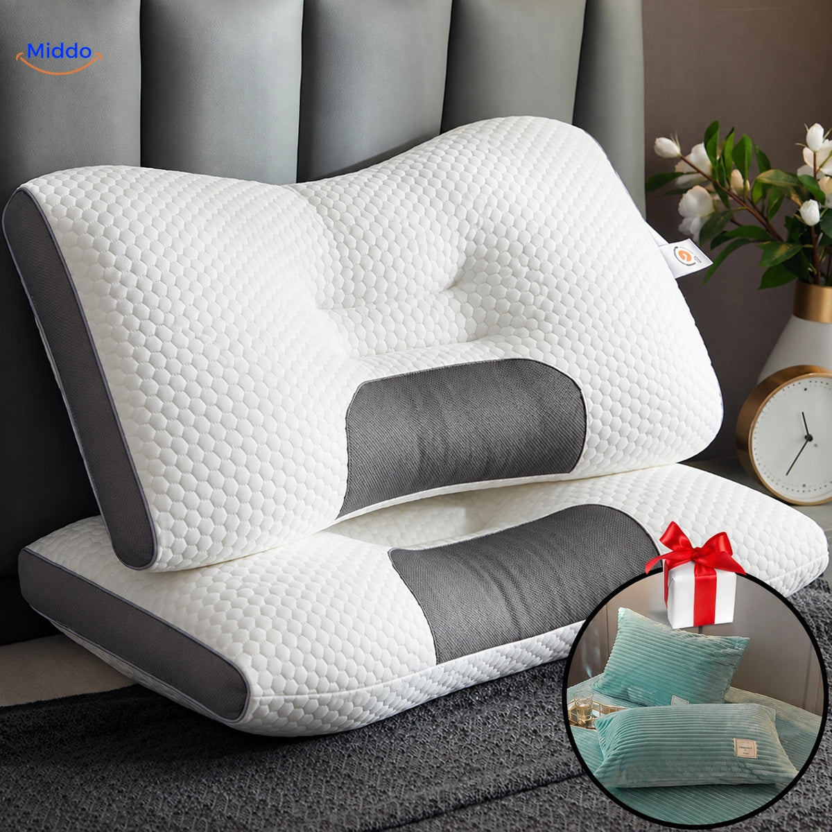 DreamGuard Pro Wabenkissen mit 2 kostenlosen Kissenbezügen – Jade Grün