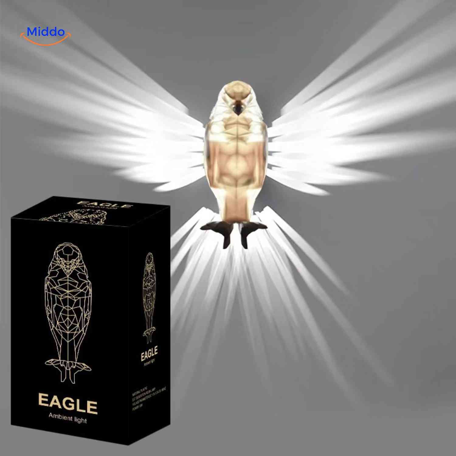 eagleglow Wandleuchte 3D Adler Wandbeleuchtung mit Lichtstrahlen www.middo.nl