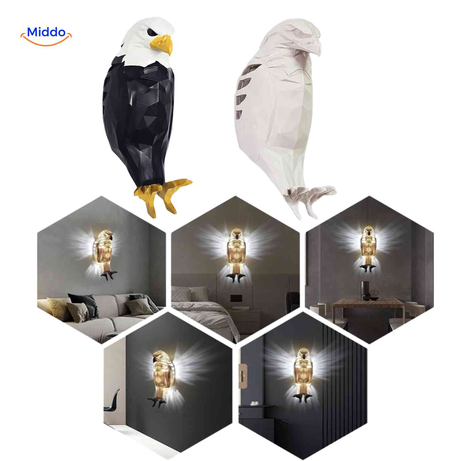 Eagleglow Wandleuchte Multicolor Adler LED Beleuchtung für das Schlafzimmer www.middo.nl