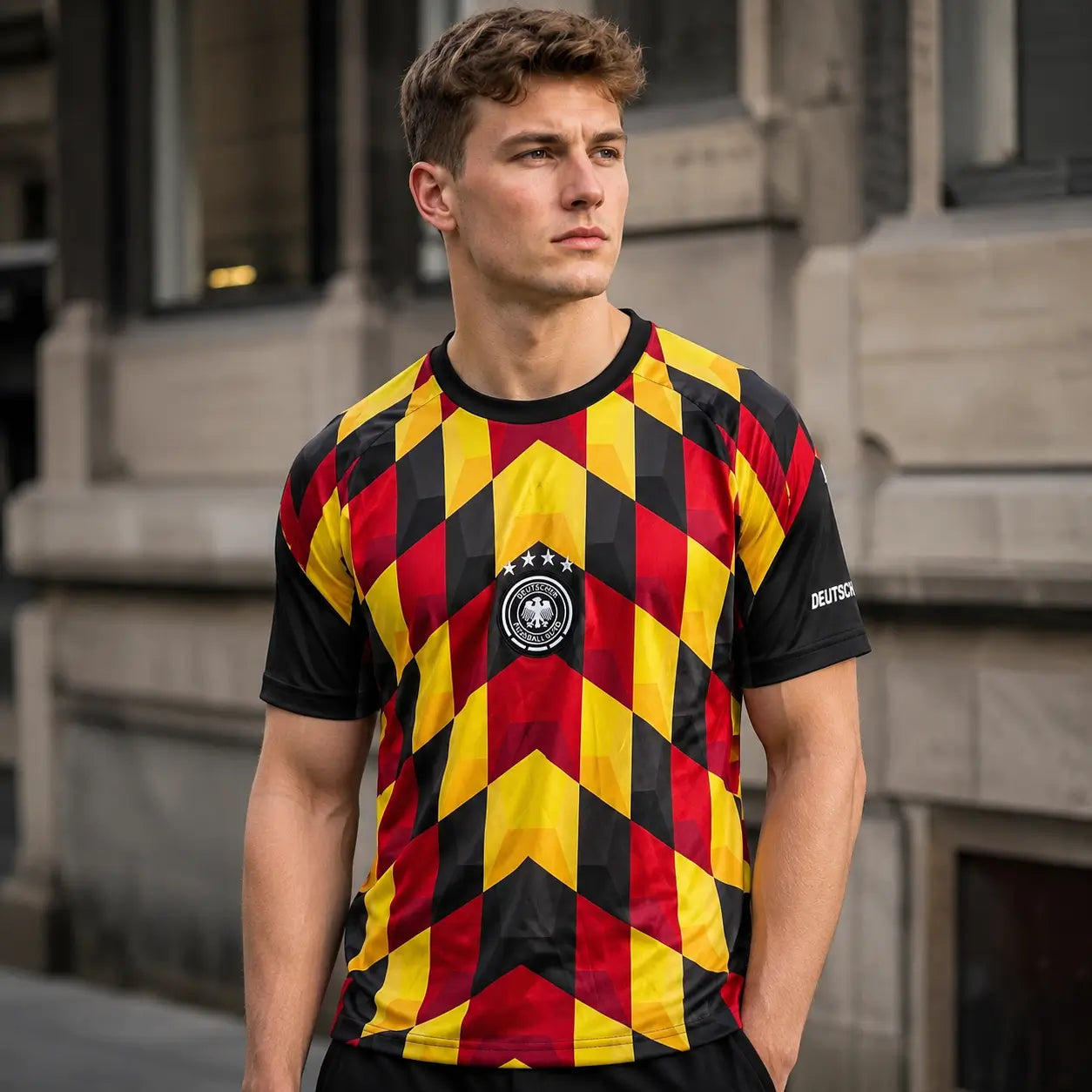WM 2026 Supportershirt Deutschland in rot-gelb-schwarz als Fußballshirt für Herren