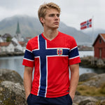 WM 2026 Supportershirt Norwegen in rot-blau als Fußballshirt für Herren