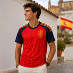 WM 2026 Supportershirt Spanien in rot-dunkelblau als Fußballshirt für Herren