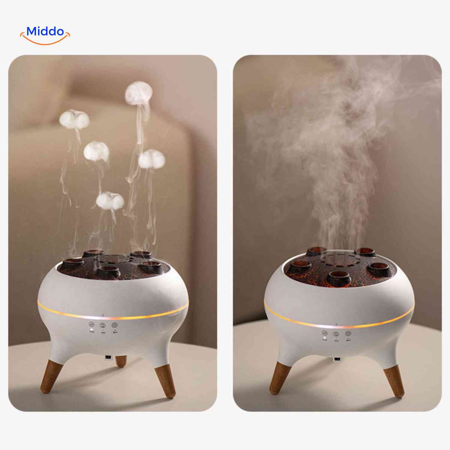 Flamora Diffuser Dualmodus Dampf versus Wolkeneffekt www.middo.de