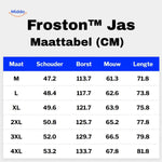 Froston Jacke Größentabelle mit Schulter-, Brust-, Ärmel- und Längenangaben in cm - www.middo.de