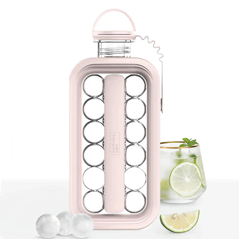 FrostyBalls-rosafarbene Eishalter mit Limodrink daneben