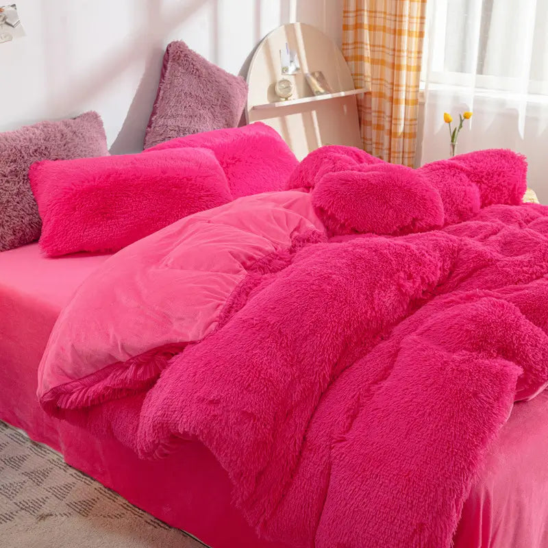 Teddy Fluffy Fleece-Bettwäsche in Fuchsia