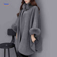 Furina Capejacke grauer Woll-Poncho mit Pelz - www.middo.de