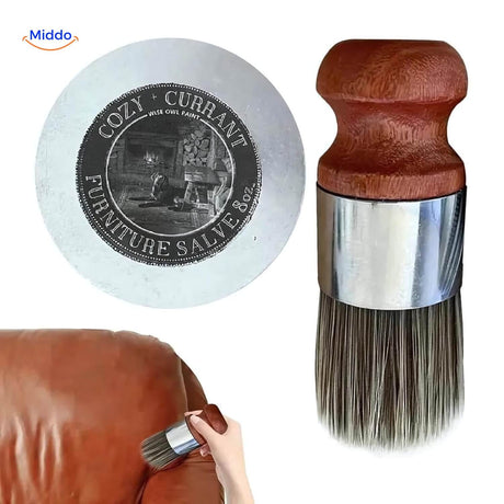 Furnituresalve™ mit Pinsel und einem Beispiel für die Lederpflege