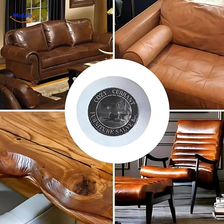 Collage aus Ledermöbeln, Holz und einer Dose Furnituresalve™