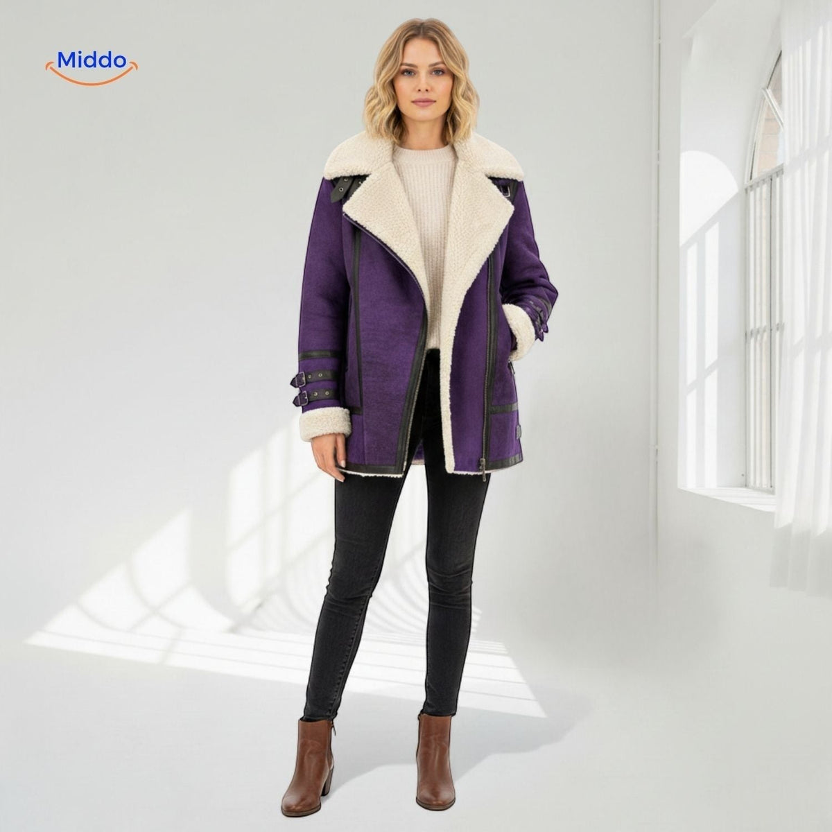 Furvia Jacke in Lila mit Lederdetails