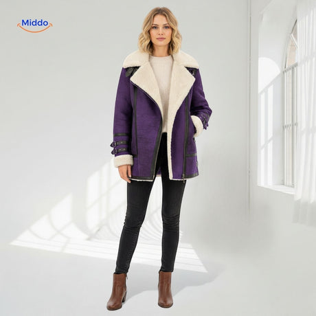 Furvia Jacke in Lila mit Lederdetails