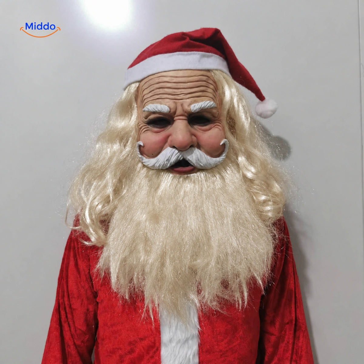 Gerontix klassische Weihnachtsmannmaske mit goldblondem Haar und Bart
