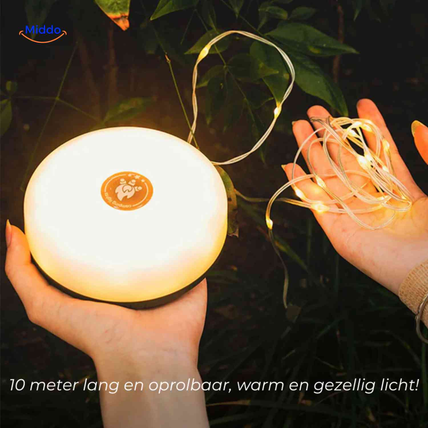 glowmate Lampe mit aufrollbarem LED-Kabel für Camping und Garten www.middo.nl