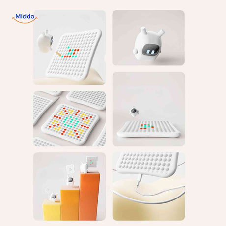 Gobango Spielcomputer – Interaktives LED-Matrix-Board mit bunten Mustern und Roboter. Besuchen Sie uns auf www.middo.de