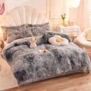 Teddy Fluffy Fleece-Bettwäsche in Graue Batik