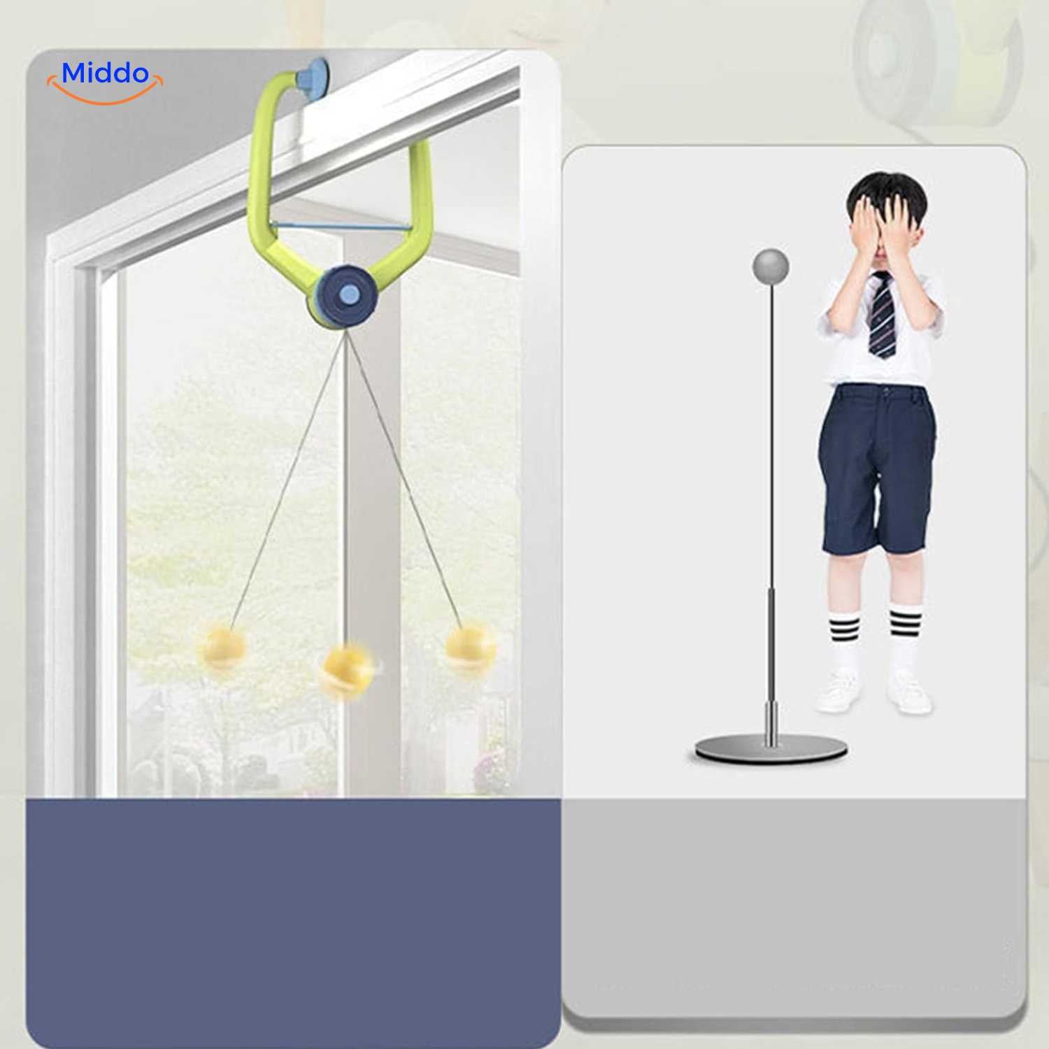 Hangingbounce Trainer mit Set Rackets und fünf Übungsbällen www.middo.de