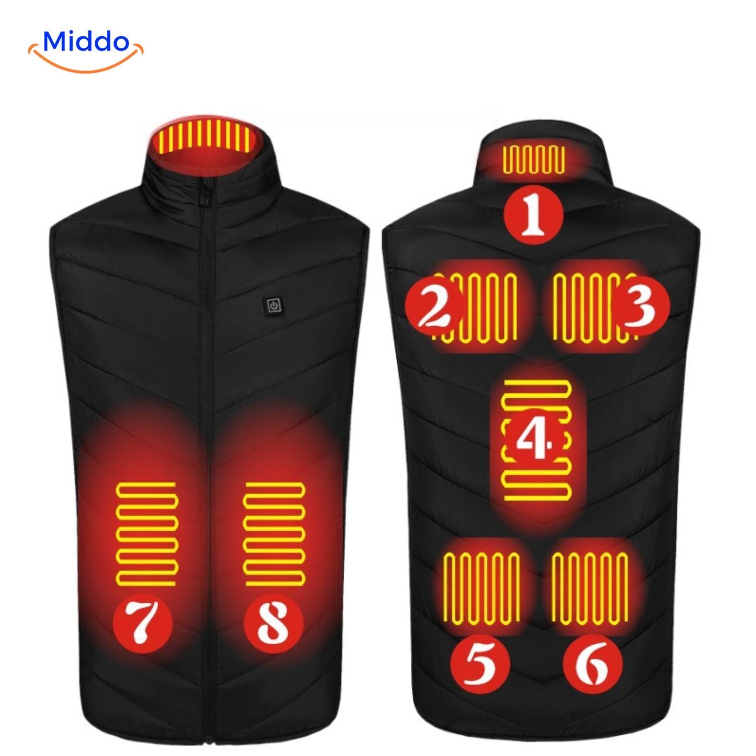 heatguard verwarmde bodywarmer alle kleuren vuurachtergrond middo.nl