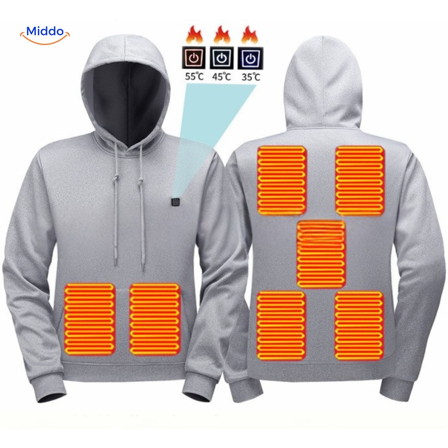 heatpro Hoodie in grauer Ausführung mit mehreren Heizzonen