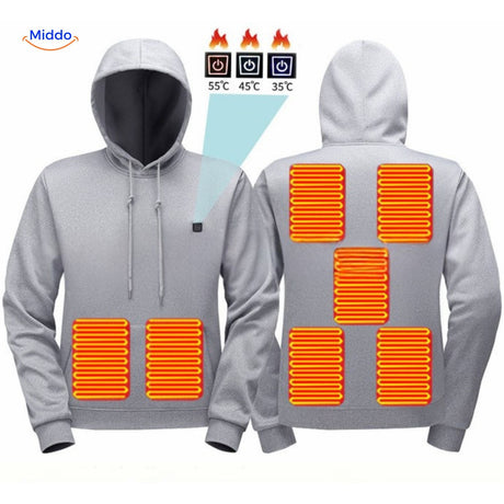 heatpro Hoodie in grauer Ausführung mit mehreren Heizzonen