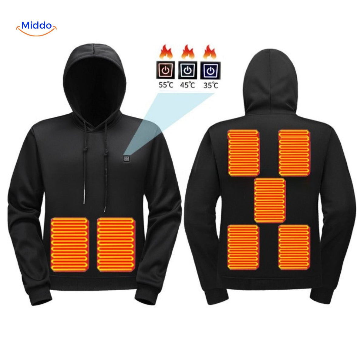 heatpro hoodie schwarze und graue Optionen mit Temperaturregelung
