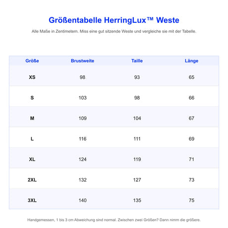 Größentabelle HerringLux Weste