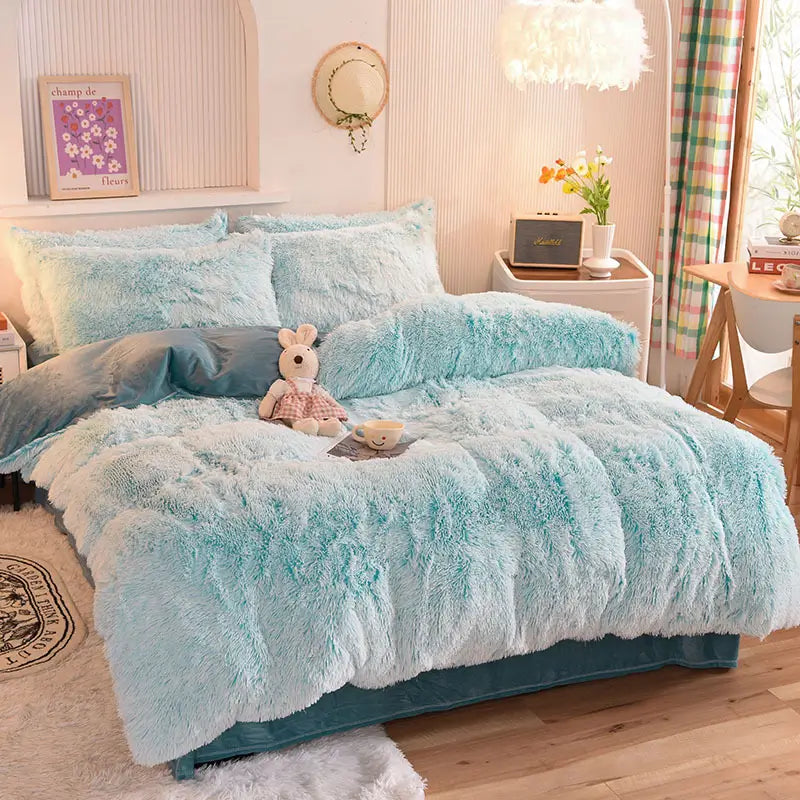 Teddy Fluffy Fleece-Bettwäsche in Eisblau