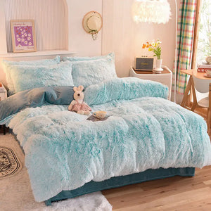 Teddy Fluffy Fleece-Bettwäsche in Eisblau