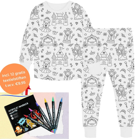 Einfärbbarer Prinzessinnen-Pyjama mit 12 kostenlosen Textilstiften.