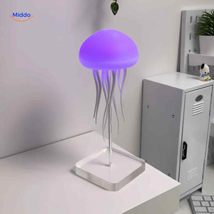 JellyGlow Lampe blaue Stimmungslampe mit Quallendesign auf dem Schreibtisch