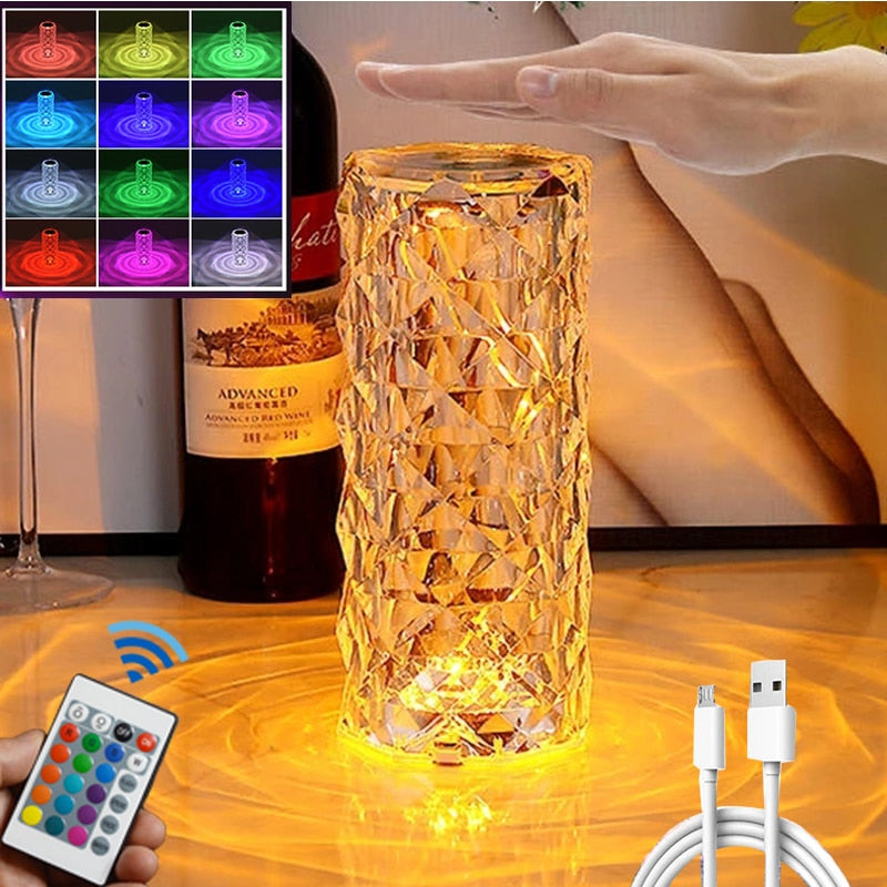 Kristall Tischlampe mit 16 anpassbaren Farben und 3D-Technologie