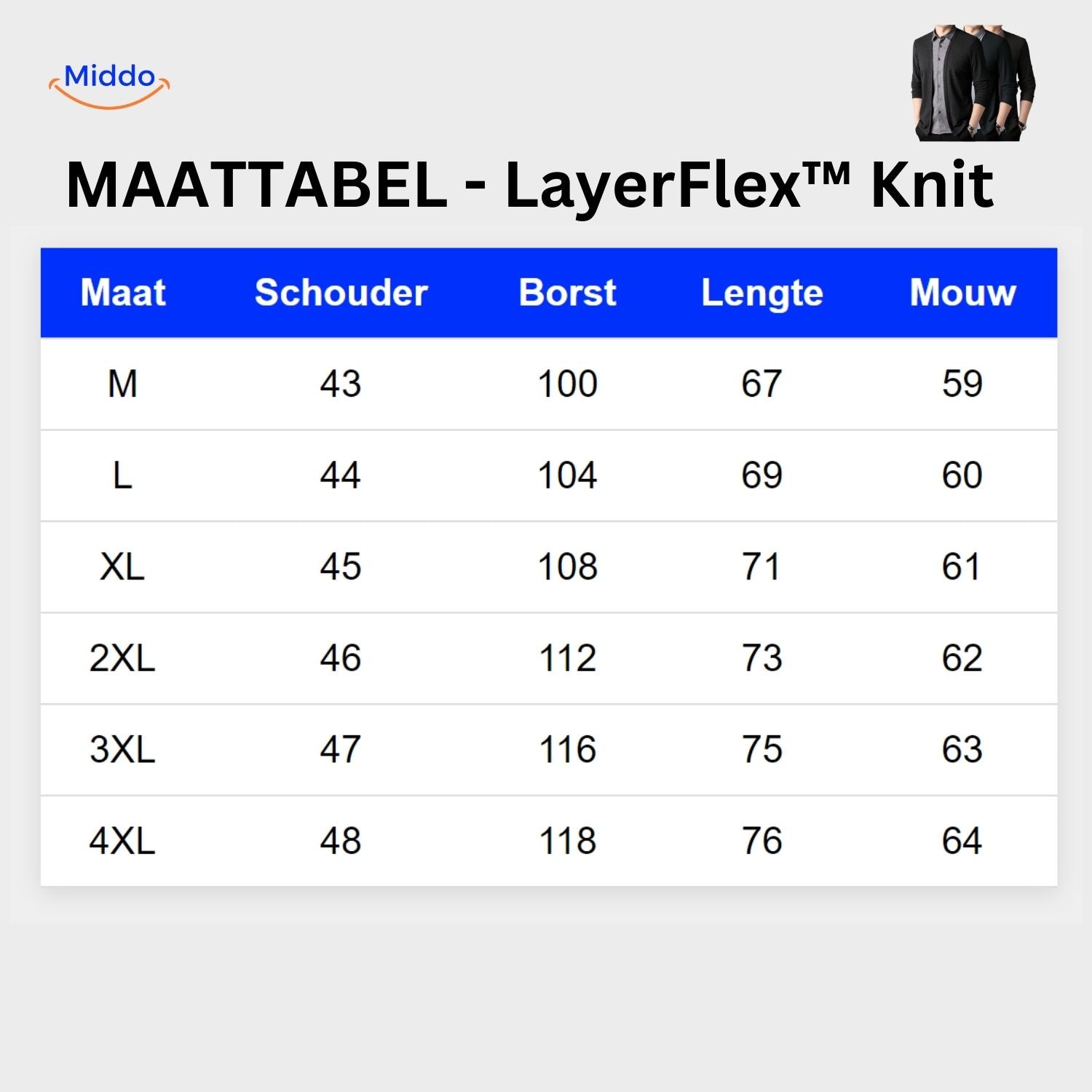 layerflex strick 2 in 1 Hem slim Aussehen Komfort Maßtabelle