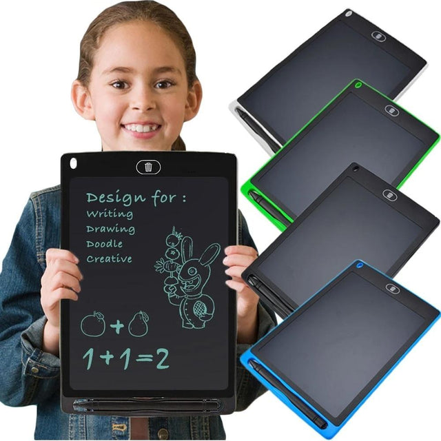 Mädchen zeigt LCD-Schreibtablet für Bildung und Spaß