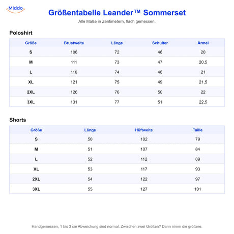 Größentabelle Leander Sommerset