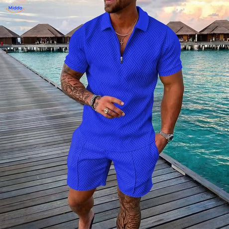 Leander Sommerset Herren Poloshirt und Shorts blau