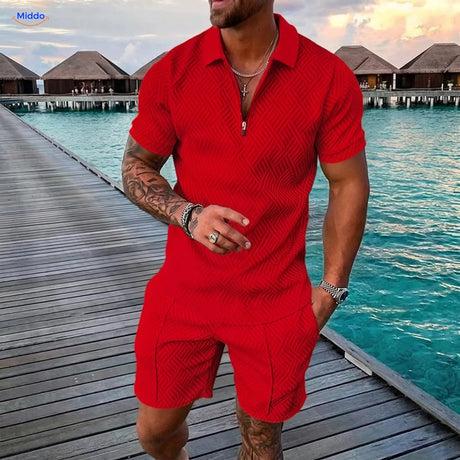 Leander Sommerset Herren Poloshirt und Shorts rot