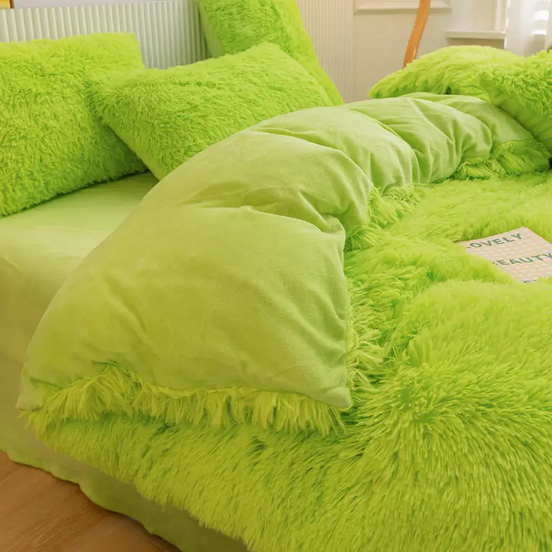 Teddy Fluffy Fleece-Bettwäsche in Limettengrün
